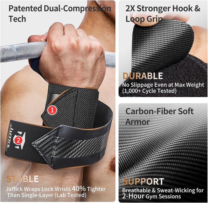 Jaffick Double-Layer Reinforced Wrist Wraps for Weightlifting - Men & Women, Thumb Loop Design for Powerlifting, Crossfit, Bodybuilding, Deadlifting - Fits Both Hands - Image 2